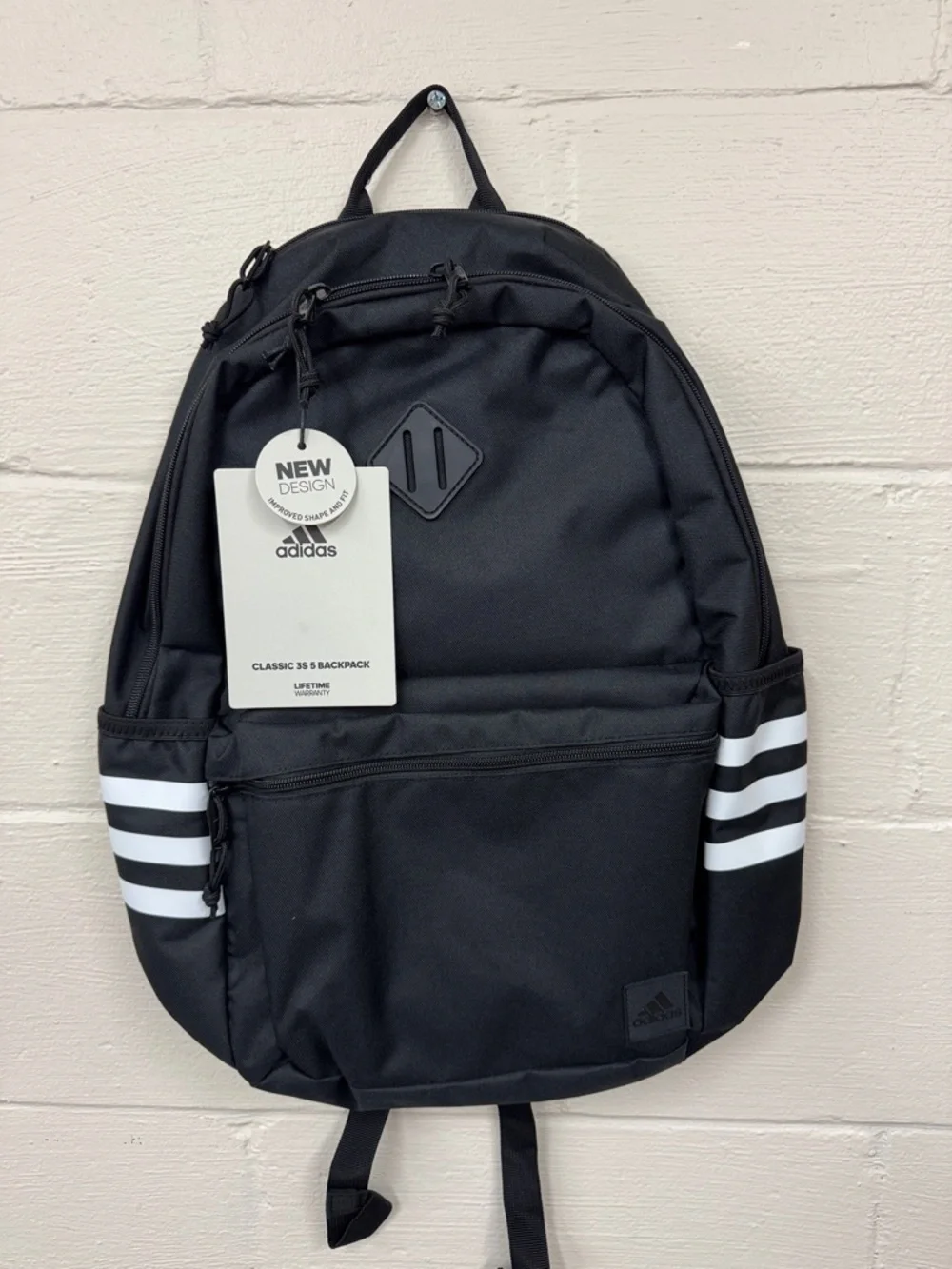 adidas Black Backpack with White Stripe Accents - Picture 1 of 8